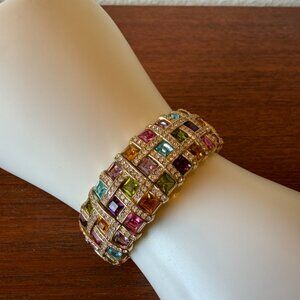 Vintage Multi-Color Rhinestone Crystal Flexible Cuff Bracelet